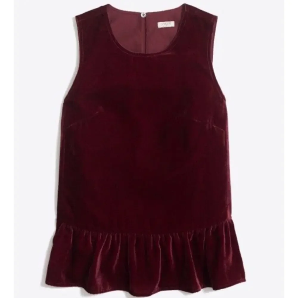 J. Crew Drapey Velvet Peplum Tank Top Deep Burgundy Red H1182 Size 00